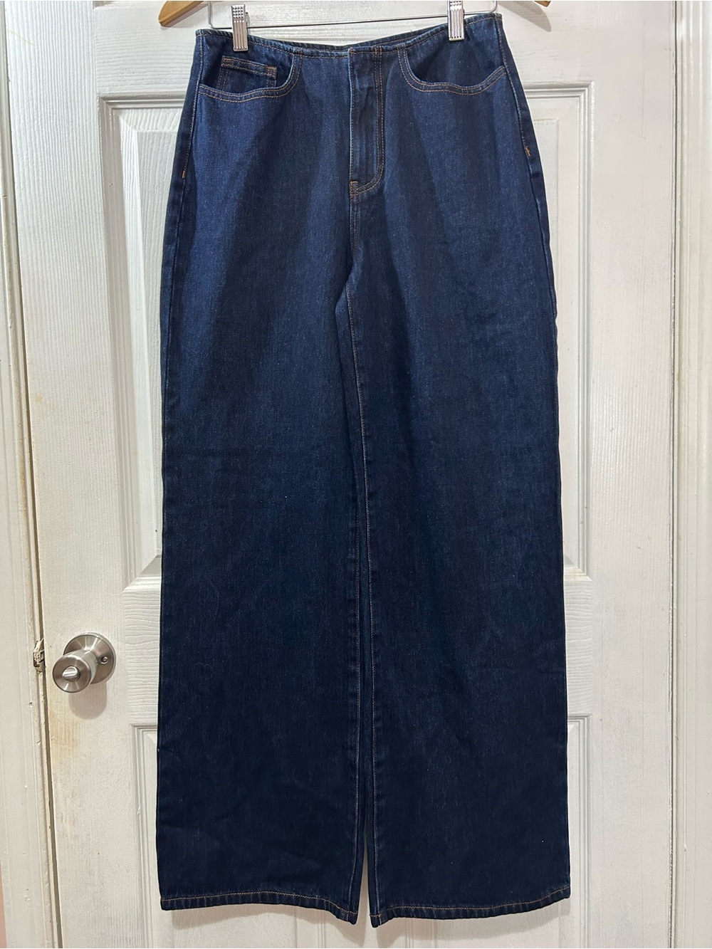 MESHKI Dark Wash Wide Leg High Rise Jeans Size 7 Denim Trouser Straight